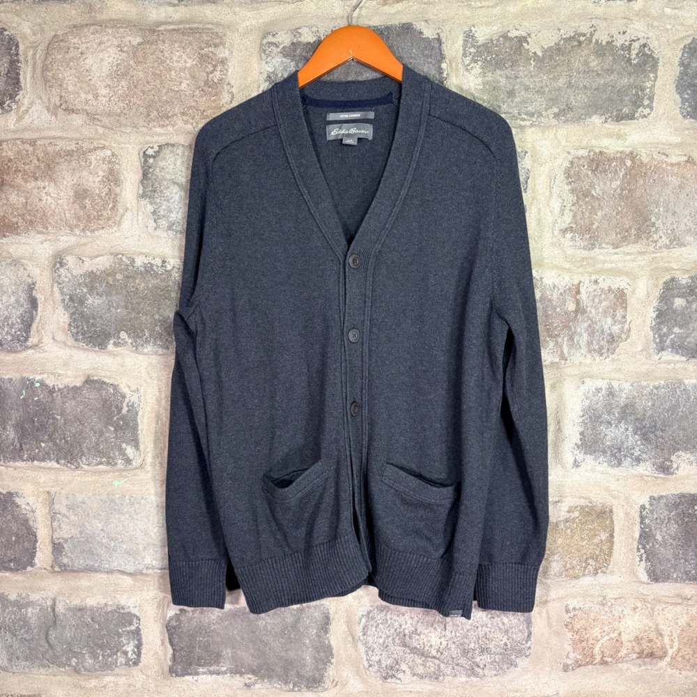 Eddie Bauer Mens Gray Cotton Cashmere Button Cardigan Sweater Large Grandpacore